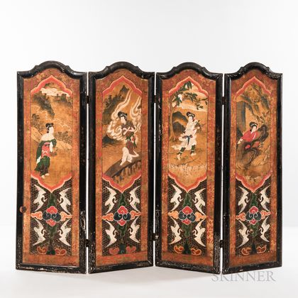 Four-panel Floor Screen with Daoist Paintings