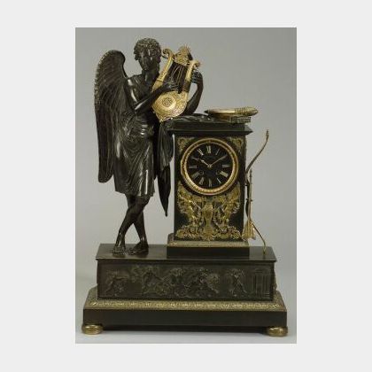 Classical Revival French Figural Bronze Mantel Clock