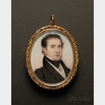 American School, 19th Century Portrait Miniature of a Young Man