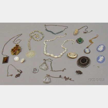 Small Group of Mostly Art Deco Sterling Silver and Costume Jewelry
