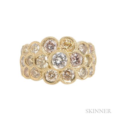 18kt Gold, Colored Diamond, and Diamond Ring