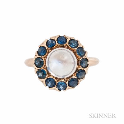 14kt Gold, Moonstone, and Sapphire Ring
