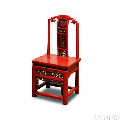 Chinese Carved and Red-lacquered Child's Chair