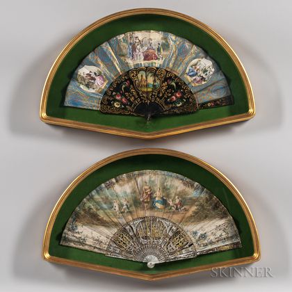 Two Framed Carved, Painted, and Gilt Fans