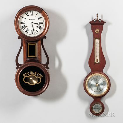 Seth Thomas Wall Clock and Swift Instrument Aneroid Wall Barometer