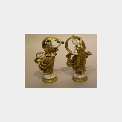 Pair of Capo di Monte Gilt Porcelain Figures of Maidens. 