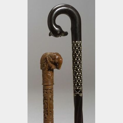 Two Carved Anglo-Indian Canes