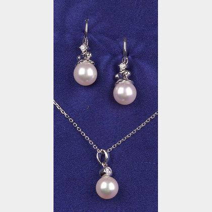 18kt White Gold, Cultured Pearl and Diamond Suite, Mikimoto
