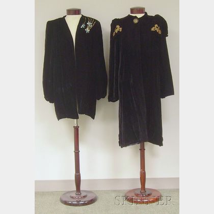 Two Embroidered Black Velvet Opera Coats
