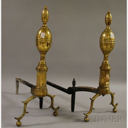 Pair of Brass Belted Double Lemon-top Andirons