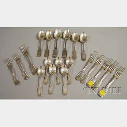 Approximately Twenty Assembled Partial Coin Silver Flatware Items