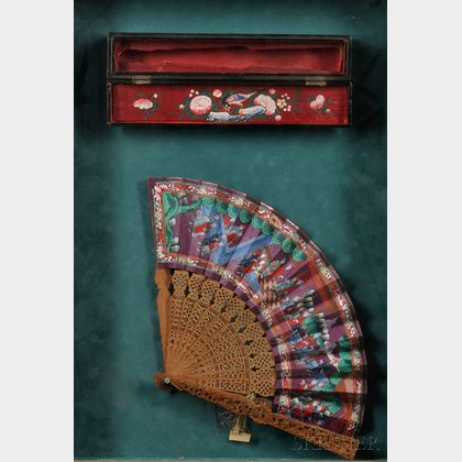 Mandarin Fan with Lacquer Box, Framed