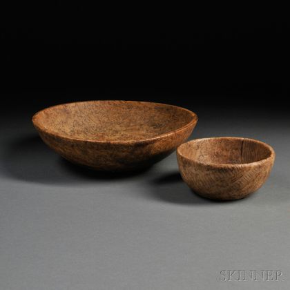 Two Round Turned Burl Bowls