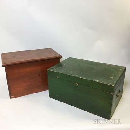 Green-painted Pine Document Box and a Red-stained Cherry Box