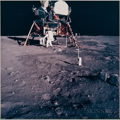 Apollo 11, Astronaut Edwin E. Aldrin Jr. Prepares to Deploy the Early Apollo Scientific Experiments Package (EASEP) on the Surfac... 