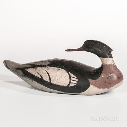 Carved and Painted Preening Merganser Decoy