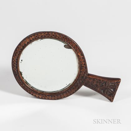 Chip-carved Walnut Hand Mirror