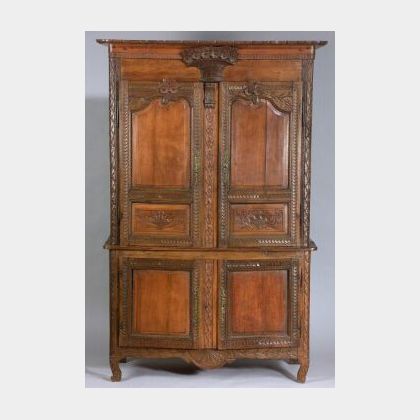 Louis XV Provincial Fruitwood and Beechwood Two-part Hutch