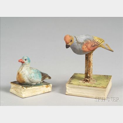 Two Polychrome Painted Bird Squeak Toys