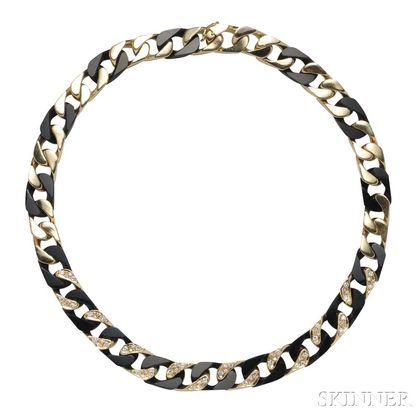 18kt Gold, Onyx, and Diamond Necklace, Garber
