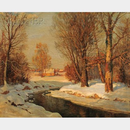 Attributed to Robert Emmett Owen (American, 1878-1957) Winter Landscape with River.