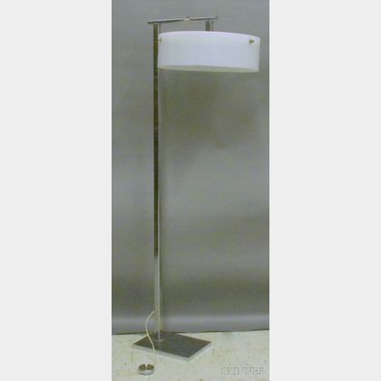Mid-century Modern Chrome-plated and White-painted Steel Floor Lamp with Opaque Plastic Shade