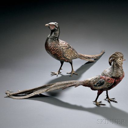 Two Franz Bergman Cold-painted Bronze Pheasants