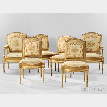 Six Louis XVI-style Giltwood Dining Chairs