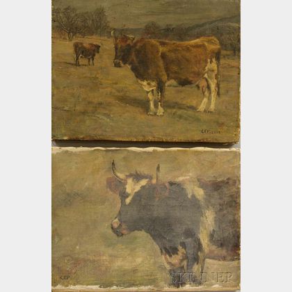 Charles Franklin Pierce (American, 1844-1920) Two Works: Head of a Cow