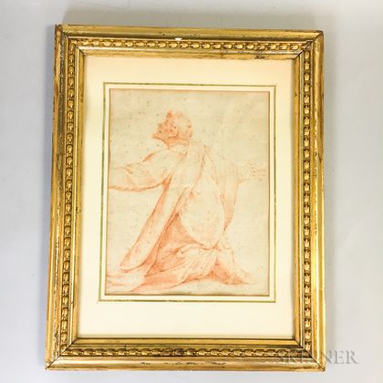 Framed Early Red Chalk Sketch of a Kneeling Saint