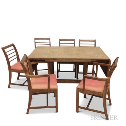 Gilbert Rohde Oak Dining Table and Six Chairs. Estimate $20-200