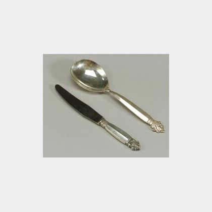 Georg Jensen Sterling Silver Serving Spoon and Knife