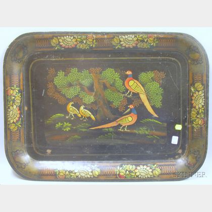 Painted and Stenciled Pheasant Decorated Tole Tray