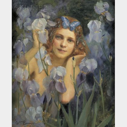Gaston Bussière (French, 1862-1929) Wood Nymph Among Irises