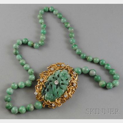 14kt Gold, Jade, and Diamond Necklace