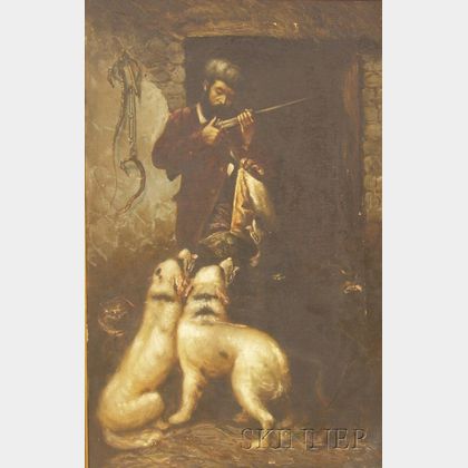 American School, 19th Century Portrait of a Hunter with His Hounds.