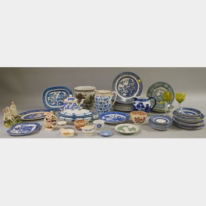 Approximately Forty-six Pieces of Blue and White Transfer-decorated Ceramic Tableware and Assorted Decorative Items