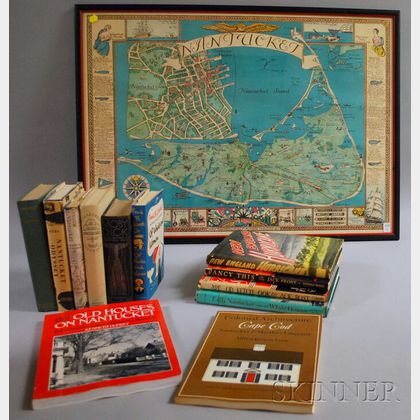 Twelve Books Related to Cape Cod and Nantucket, with a Framed Nantucket Map. 