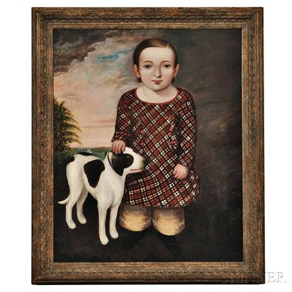 American School, 19th Century Portrait of a Boy and His Dog