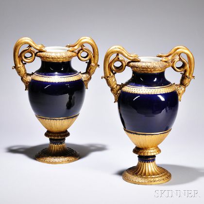 Pair of Meissen Porcelain Snake-handled Vases