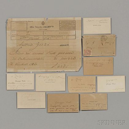 Verdi, Giuseppe (1813-1901) Nine Calling Cards, One Holograph Envelope, One Telegram.