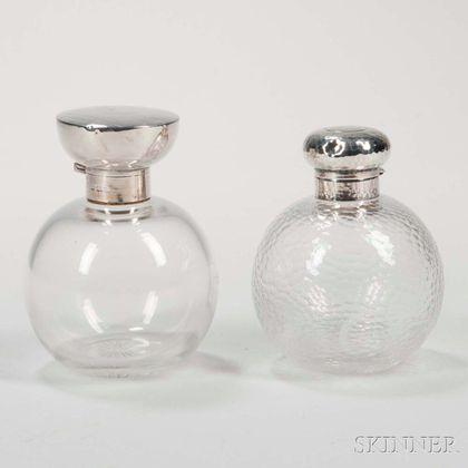 Two English Glass and Silver-topped Perfumes
