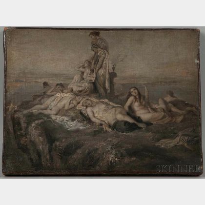 School of Thomas Couture (French, 1815-1879) Classical Nudes Resting Atop a Cliff