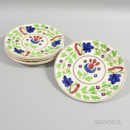 Set of Six Tulip-decorated Ceramic Plates
