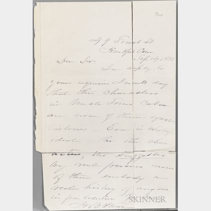 Stowe, Harriet Beecher (1811-1896) Autograph Letter Signed, 12 September 1883.