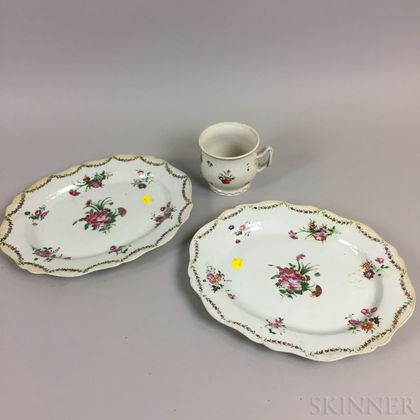 Two Chinese Export Porcelain Platters and a Cup