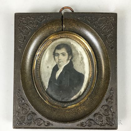 Framed Portrait Miniature En Grisaille of a Man