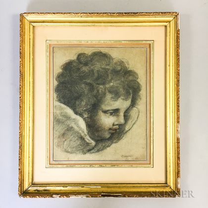 Early Framed Charcoal Sketch of a Putto