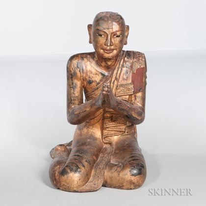 Lacquered and Gilt Wooden Statue of a Monk