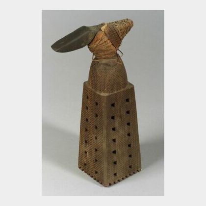 Polynesian Carved Wood and Stone Turret Adze
